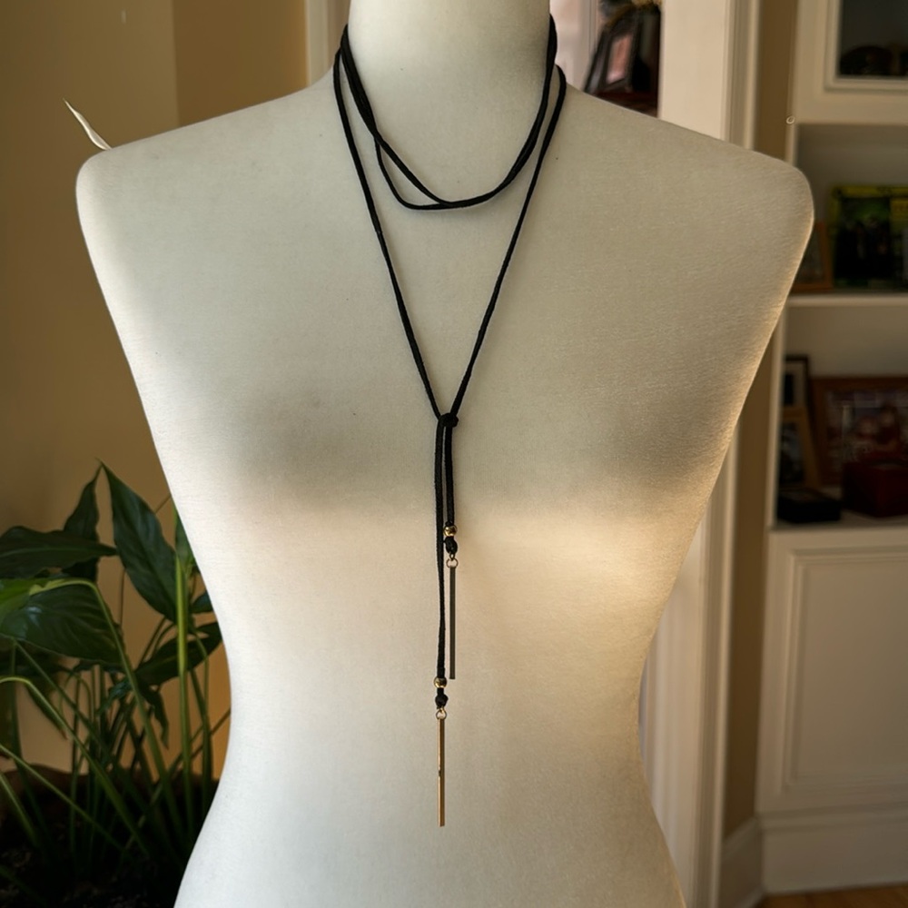 68” Leather cord necklace with 2 gold bars